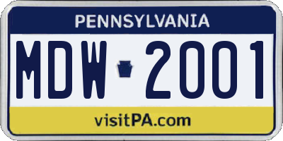 PA license plate MDW2001