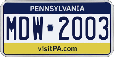 PA license plate MDW2003