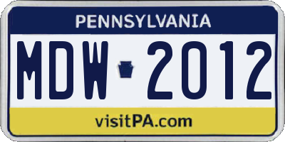 PA license plate MDW2012