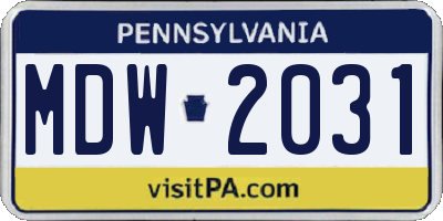 PA license plate MDW2031