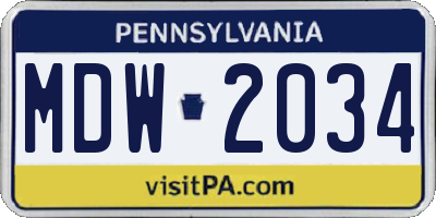 PA license plate MDW2034
