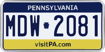 PA license plate MDW2081