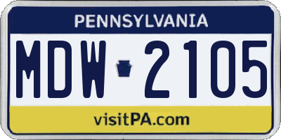 PA license plate MDW2105