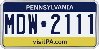 PA license plate MDW2111