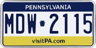 PA license plate MDW2115