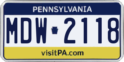 PA license plate MDW2118