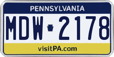 PA license plate MDW2178