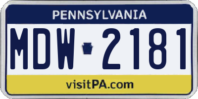 PA license plate MDW2181
