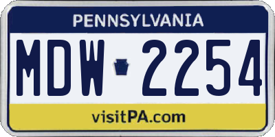 PA license plate MDW2254