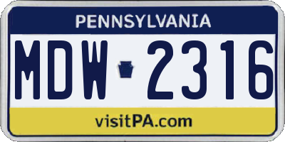 PA license plate MDW2316
