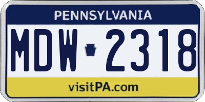 PA license plate MDW2318