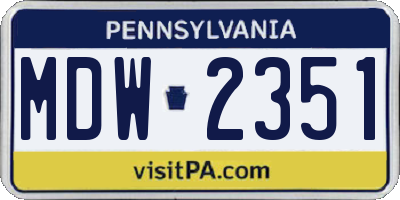 PA license plate MDW2351
