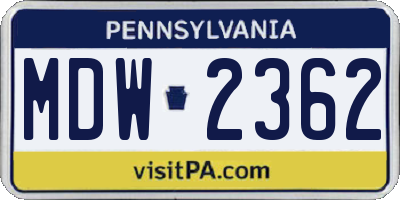 PA license plate MDW2362