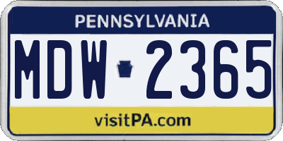 PA license plate MDW2365