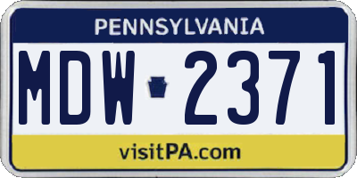 PA license plate MDW2371