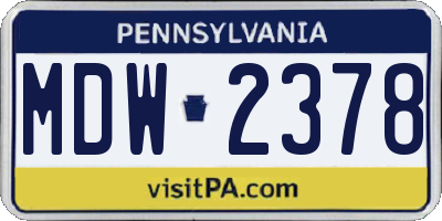 PA license plate MDW2378