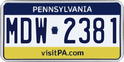 PA license plate MDW2381