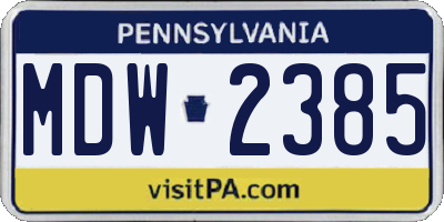 PA license plate MDW2385