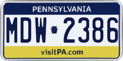 PA license plate MDW2386