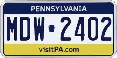 PA license plate MDW2402