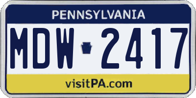 PA license plate MDW2417