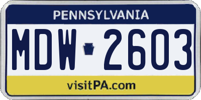 PA license plate MDW2603