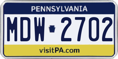 PA license plate MDW2702