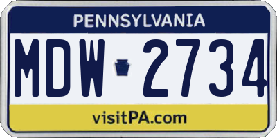 PA license plate MDW2734