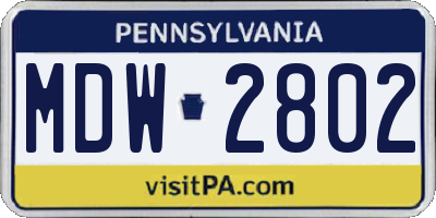 PA license plate MDW2802
