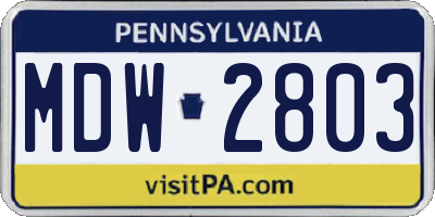PA license plate MDW2803