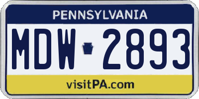 PA license plate MDW2893