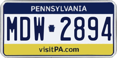 PA license plate MDW2894