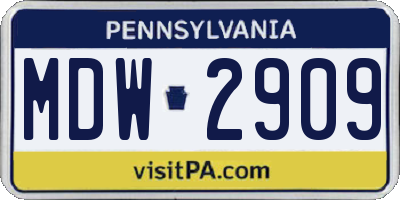 PA license plate MDW2909