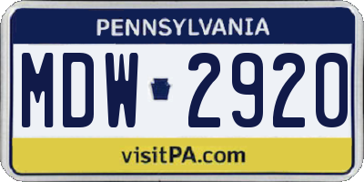PA license plate MDW2920