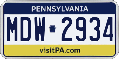 PA license plate MDW2934