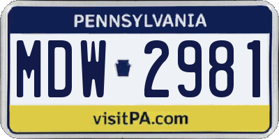 PA license plate MDW2981