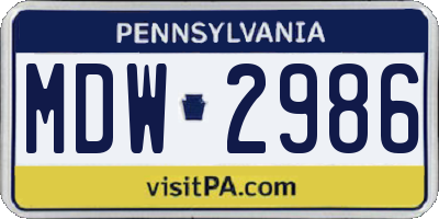 PA license plate MDW2986