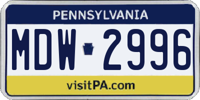 PA license plate MDW2996