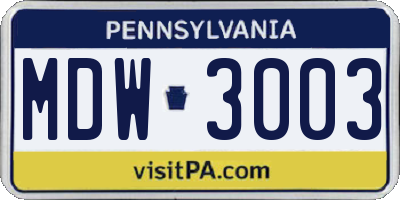 PA license plate MDW3003
