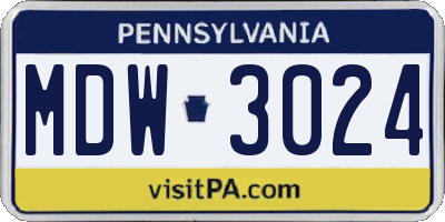 PA license plate MDW3024