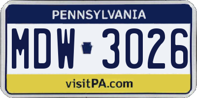 PA license plate MDW3026