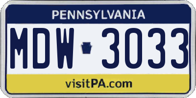 PA license plate MDW3033