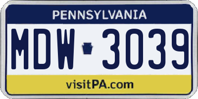 PA license plate MDW3039