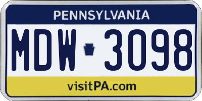 PA license plate MDW3098