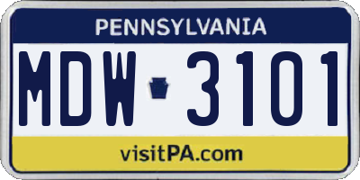 PA license plate MDW3101