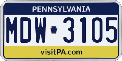 PA license plate MDW3105