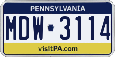 PA license plate MDW3114