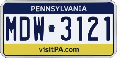 PA license plate MDW3121