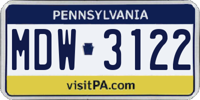 PA license plate MDW3122