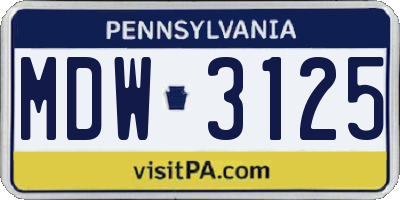 PA license plate MDW3125